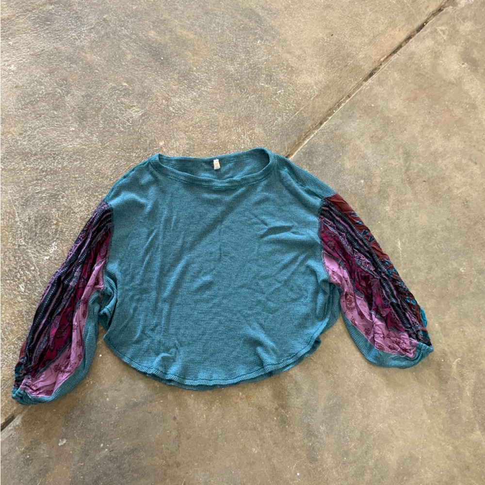 FREE PEOPLE Blossom Green Blue Floral Paisley Boho Flowy Blouse top shirt OBO - Picture 7 of 8